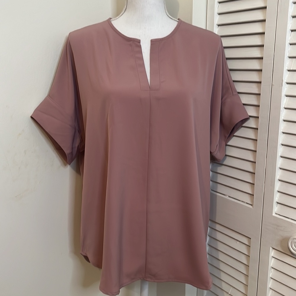 𝅺ZENANA Premium Blush Pink V-Neck Blouse with Dolman Sleeves